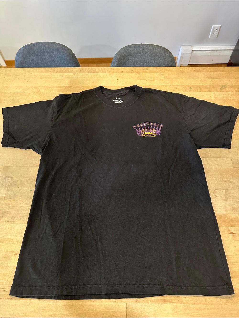 Nike LeBron James Black Short Sleeve Tee with Purple and Gold Chest Logo